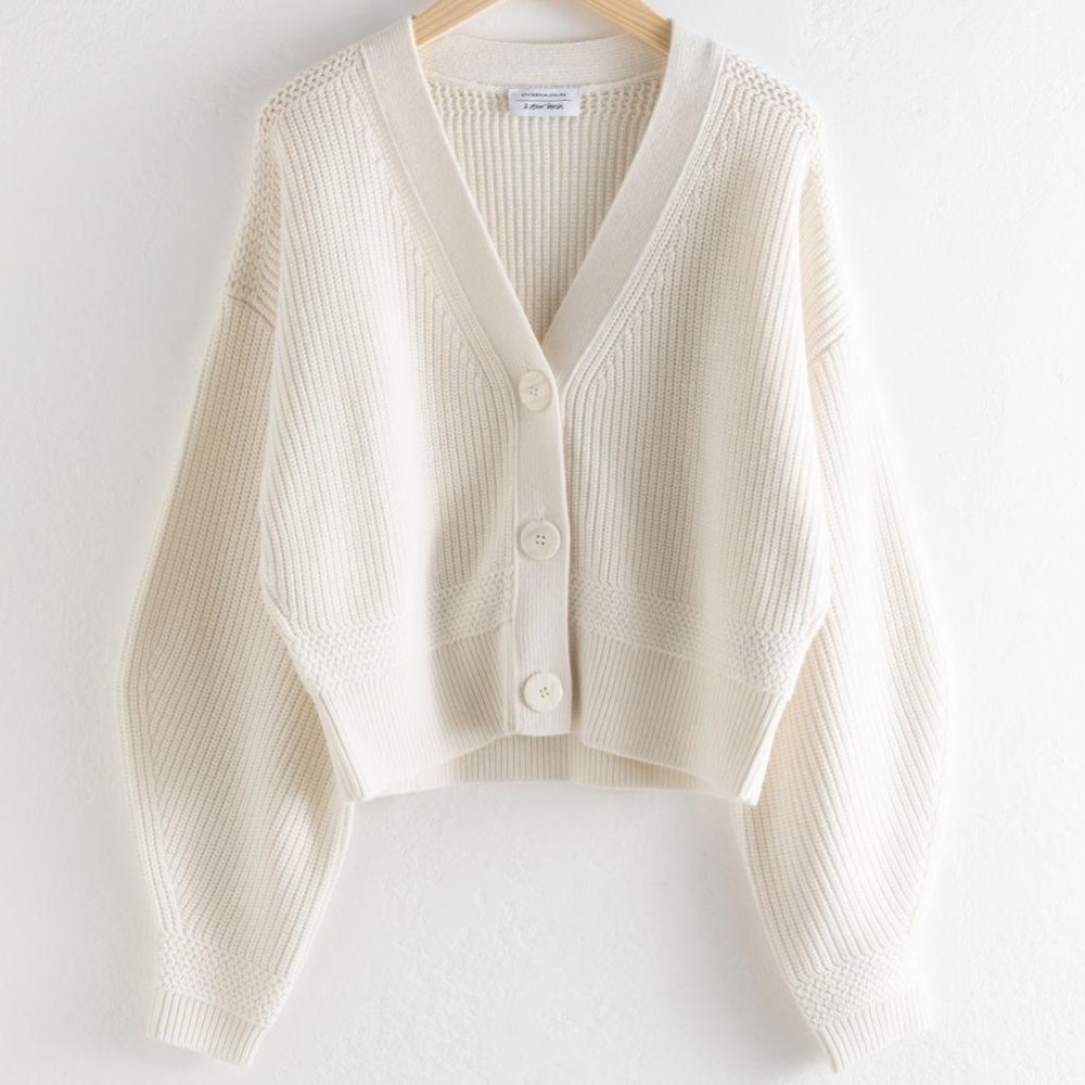 Cropped White Knit Cardigan